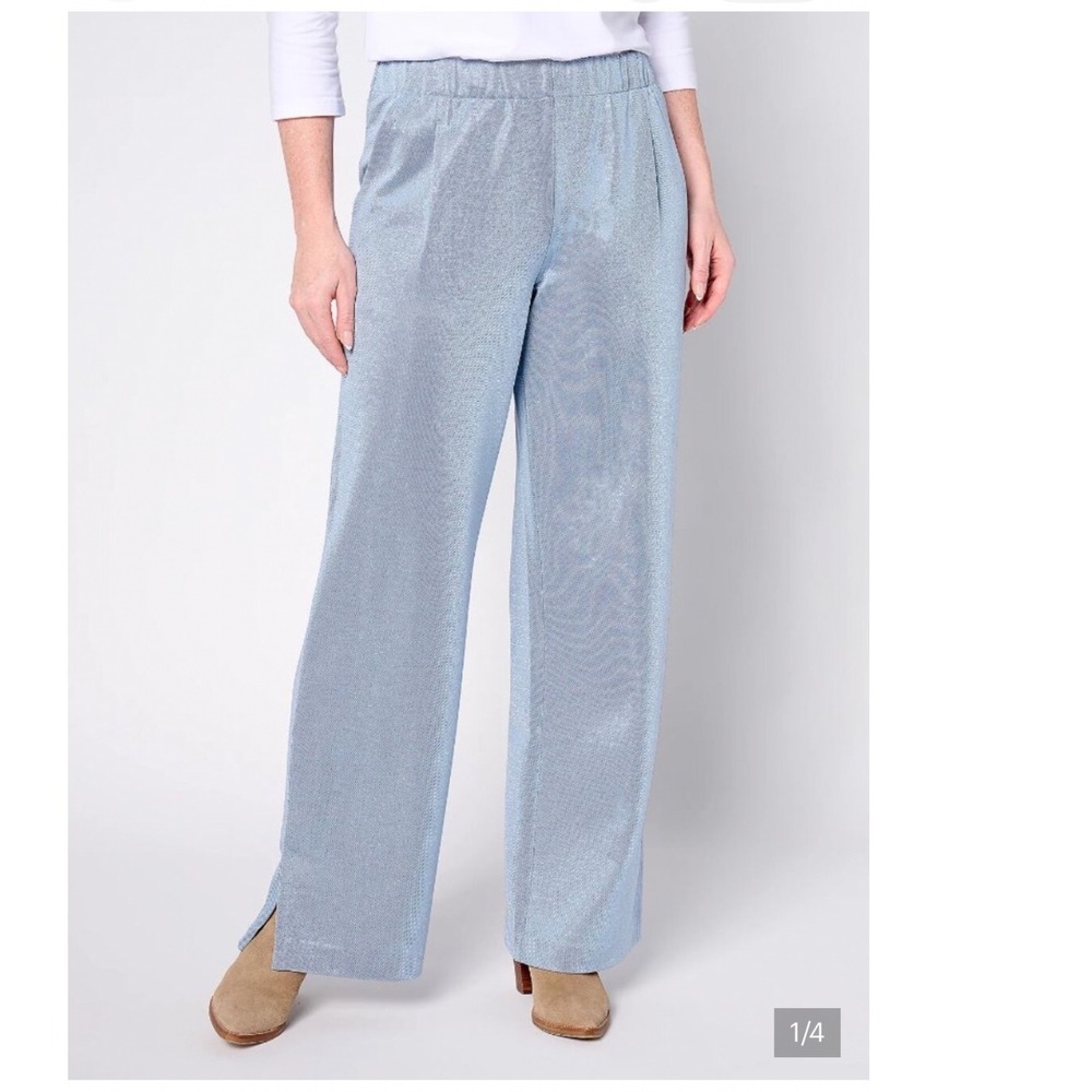 Isaac Mizrahi Live! Après Taupe Striped Pull On Shimmer Pants Womens MP Petite